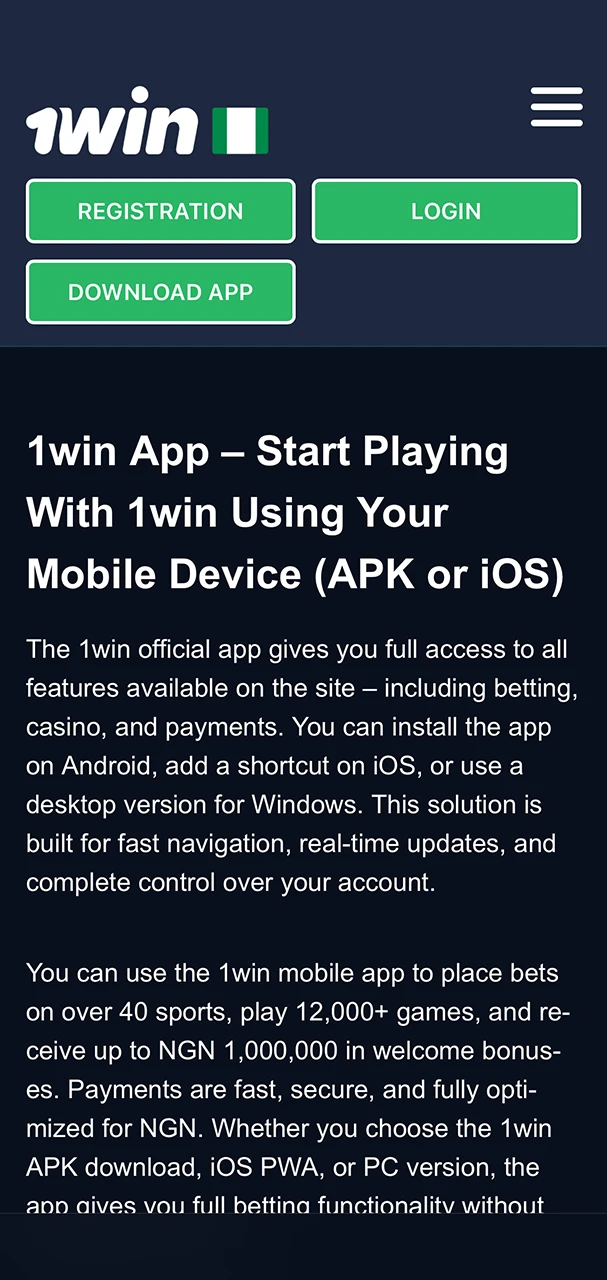 The prerequisite for downloading the 1Win app is to sign in to your account.