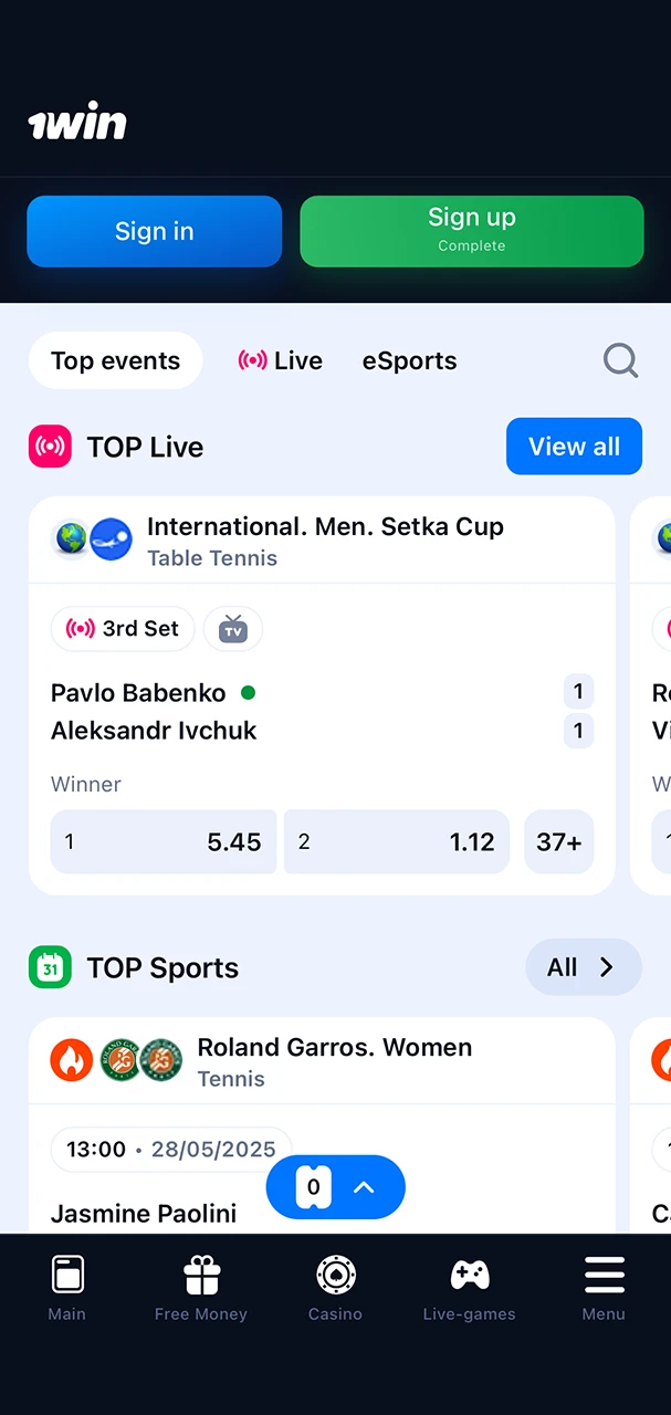Sports betting at 1Win.
