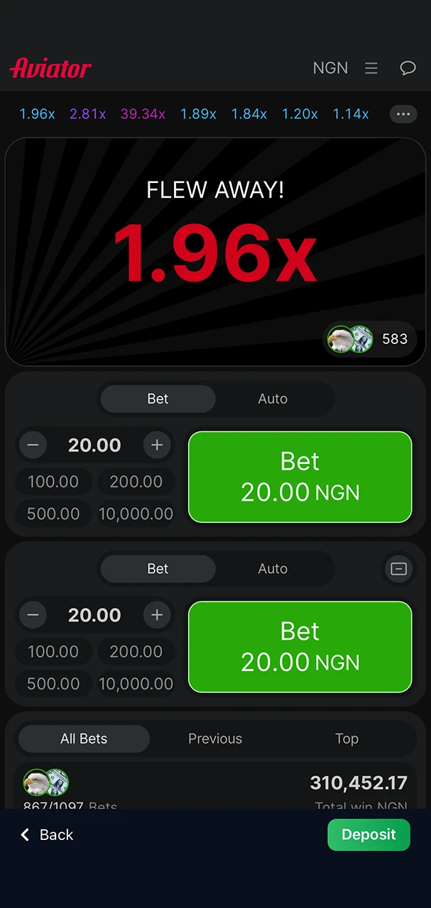 Place your bet and wait for the aircraft to take off in the Aviator game from 1Win Casino.