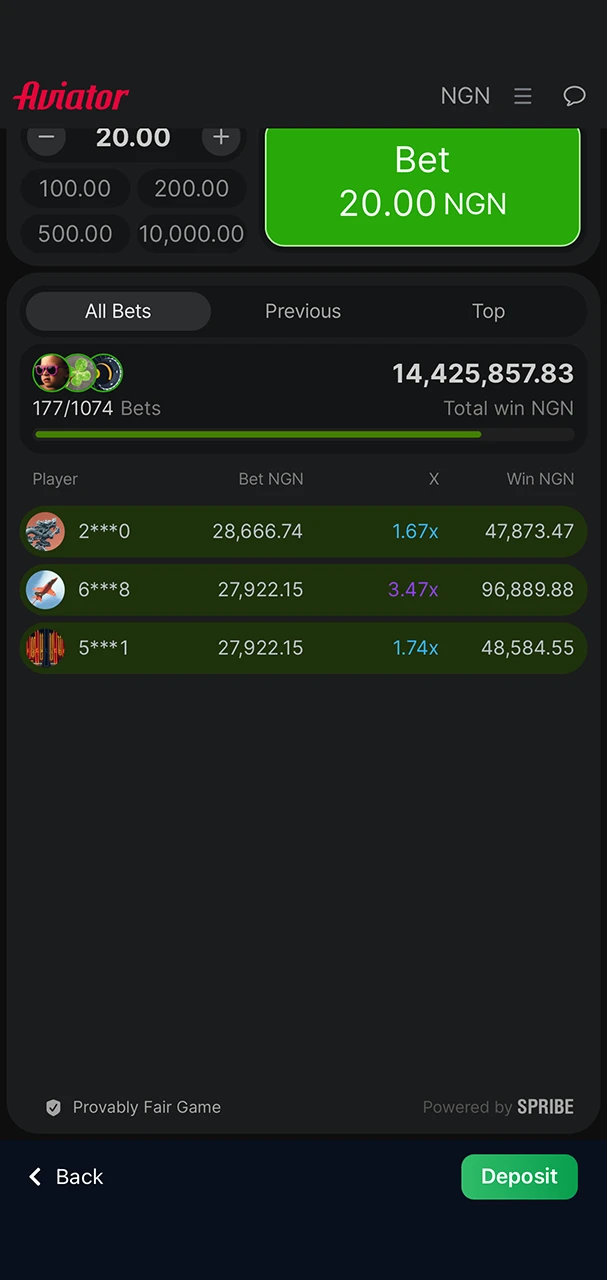 Statistics of bets in the game Aviator from casino 1Win.