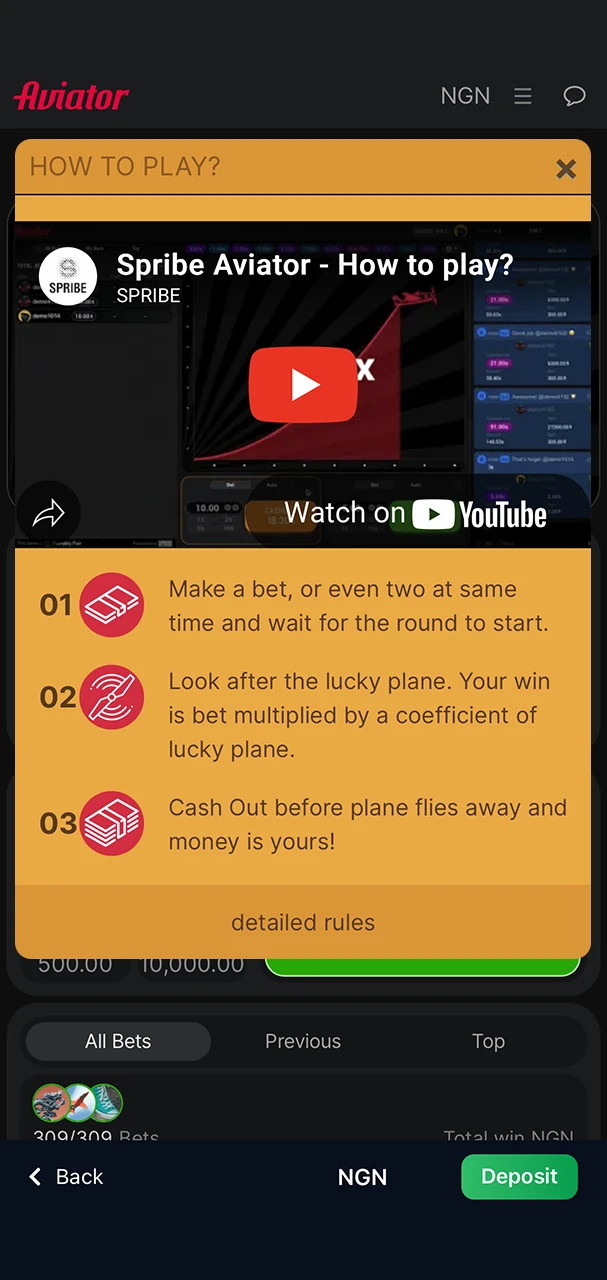 The basic rules of the Aviator game from 1Win Casino.