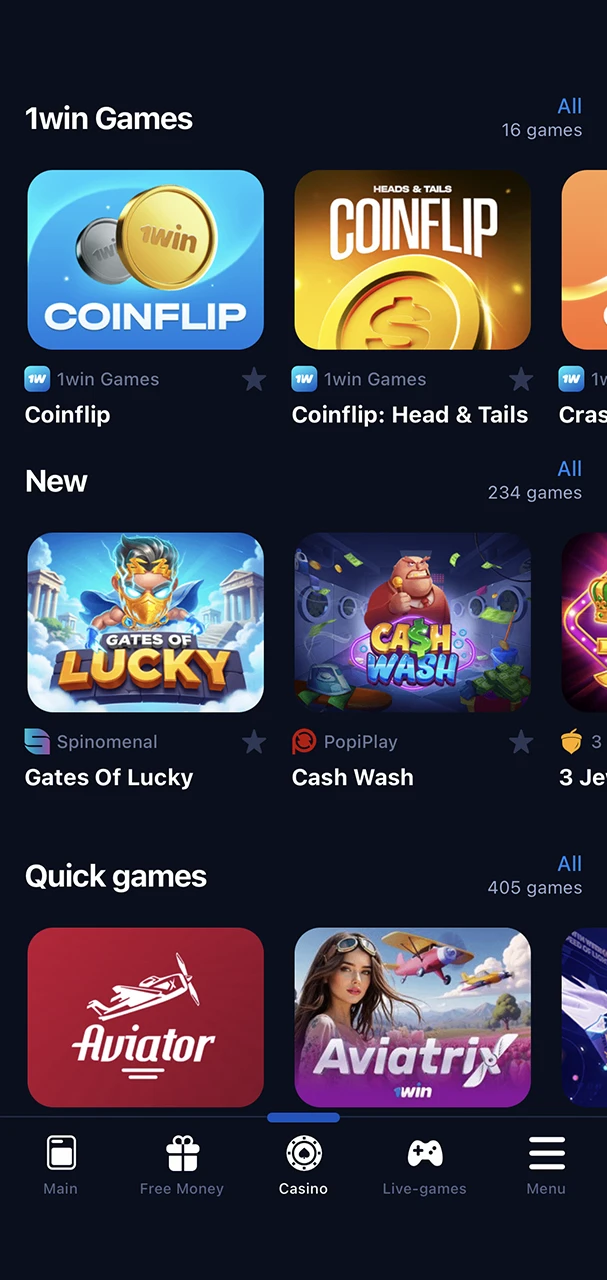 Explore the list of available slot games from 1Win Casino.
