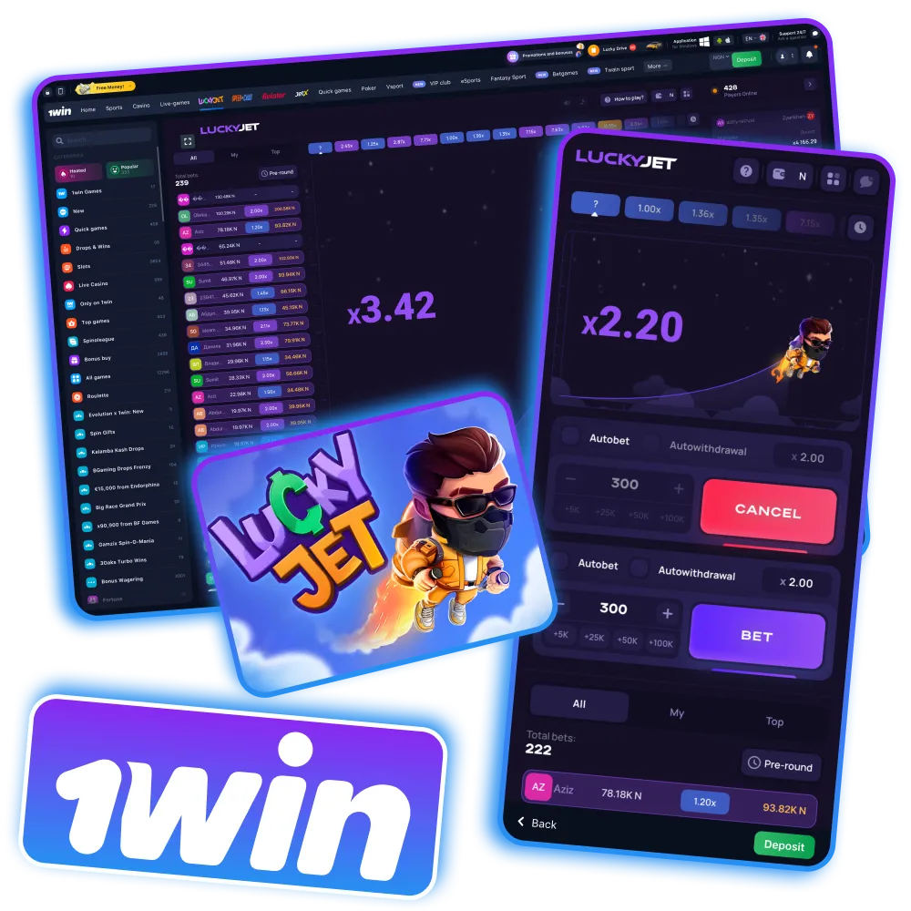 Play 1Win Lucky Jet and cash out before Joe disappears for winnings.