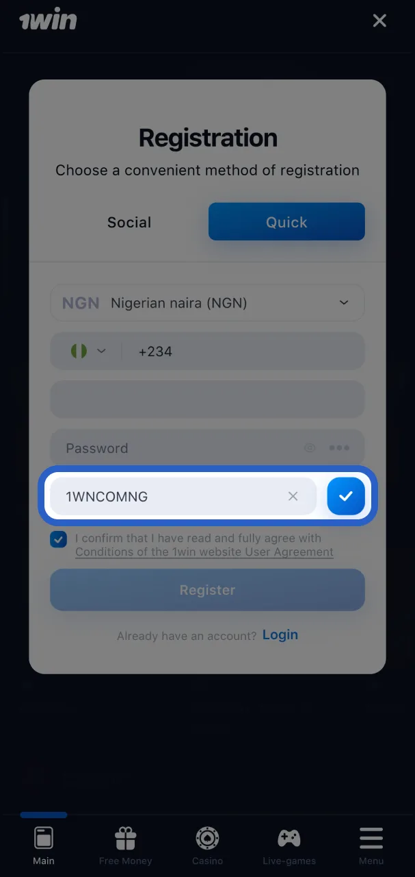 Activate the promo code in 1Win and enjoy special bonuses.