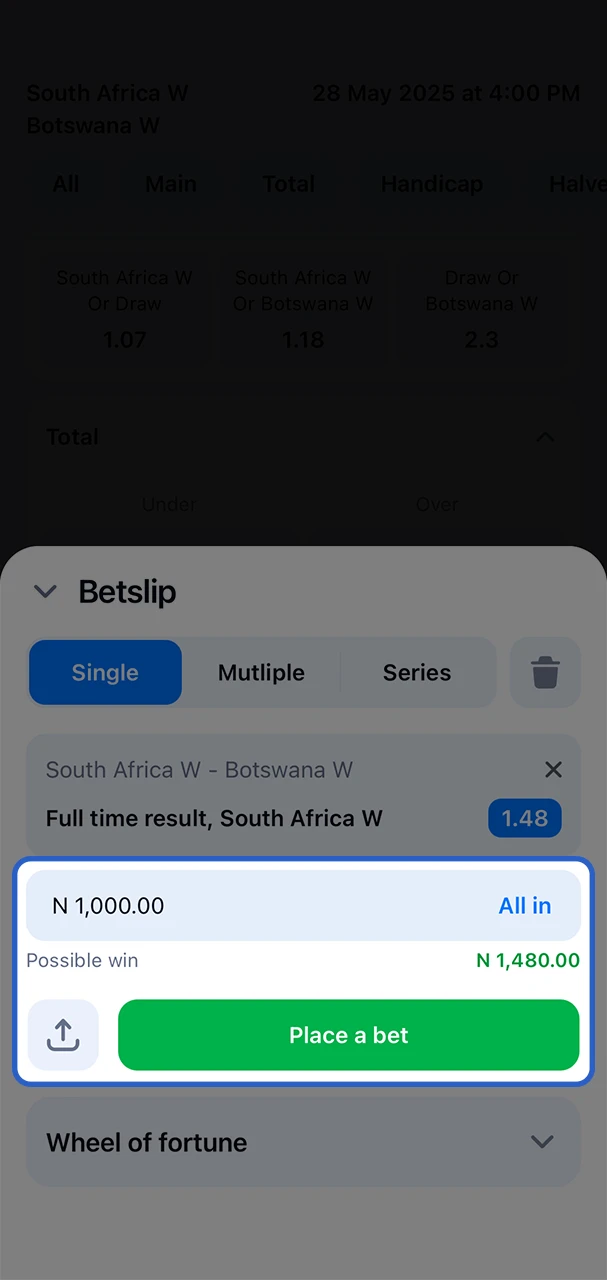 Choose the right amount to bet on sporting events at 1Win.