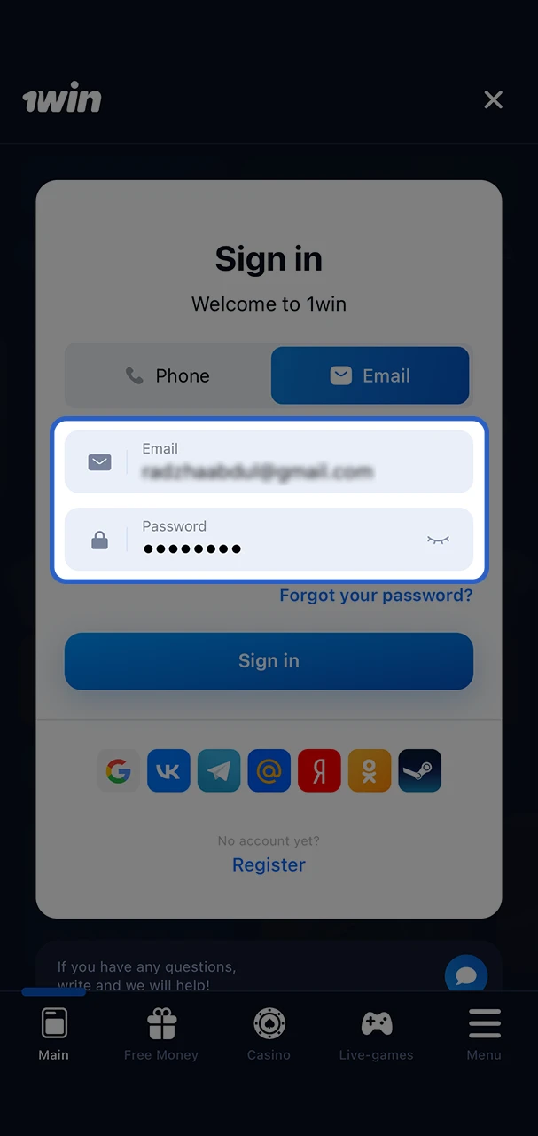 Check your keyboard layout when entering your login details on the 1Win website.