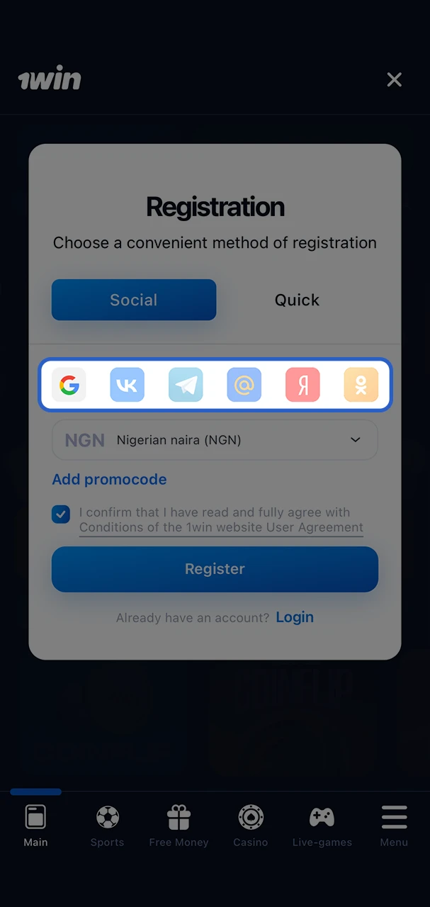 Take a closer look at the list of popular social platforms and choose the right one for you when you register with 1Win.