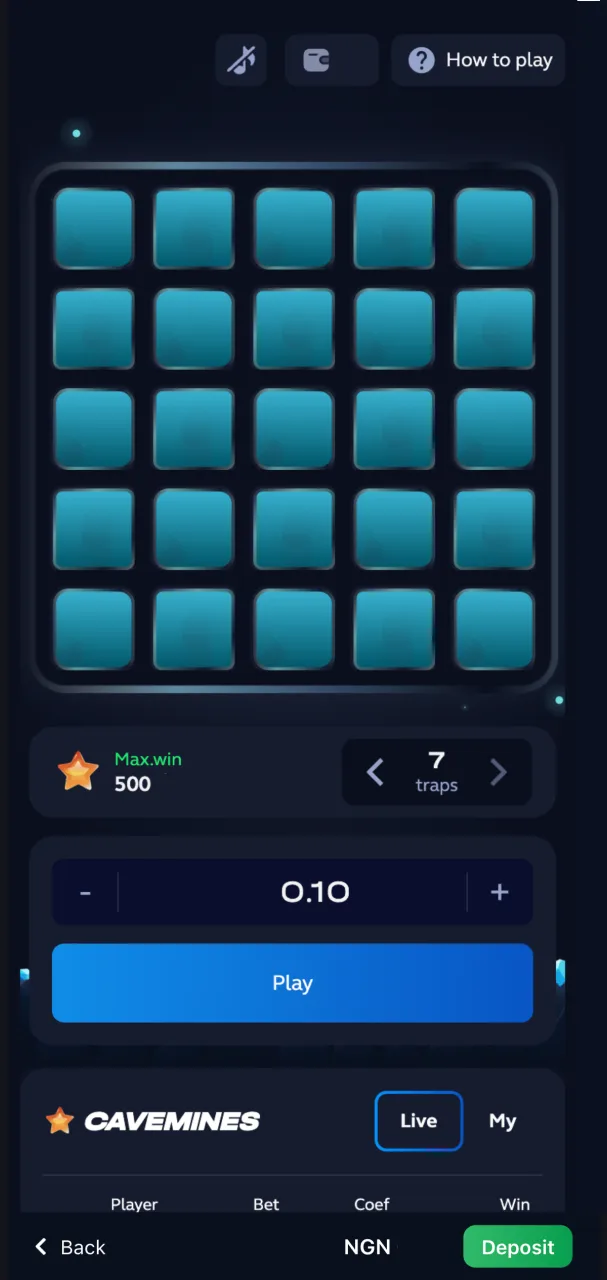 The 1Win Mines main screen offers a sleek design for seamless gaming.