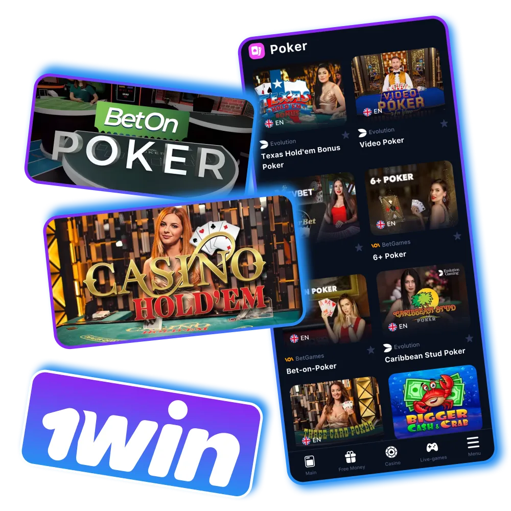 Join 1Win Poker and test your skills in various poker formats with real-time action.