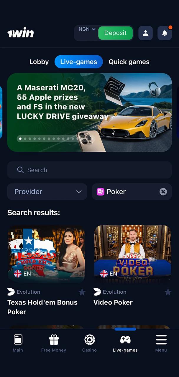 Find out about all the popular and available poker games in your area from 1Win Casino.