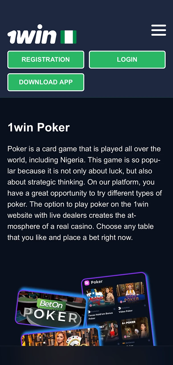 Start your journey into the world of poker with a simple and straightforward registration at 1Win.