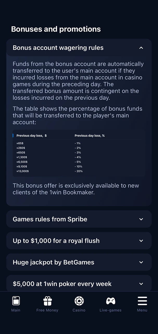 Learn about the main bonus wagering rules at 1Win.