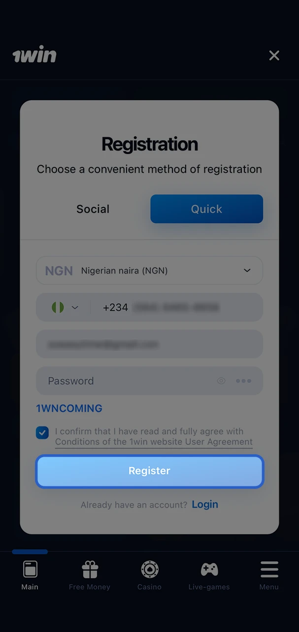 Confirm your registration and proceed to betting on the 1Win website.