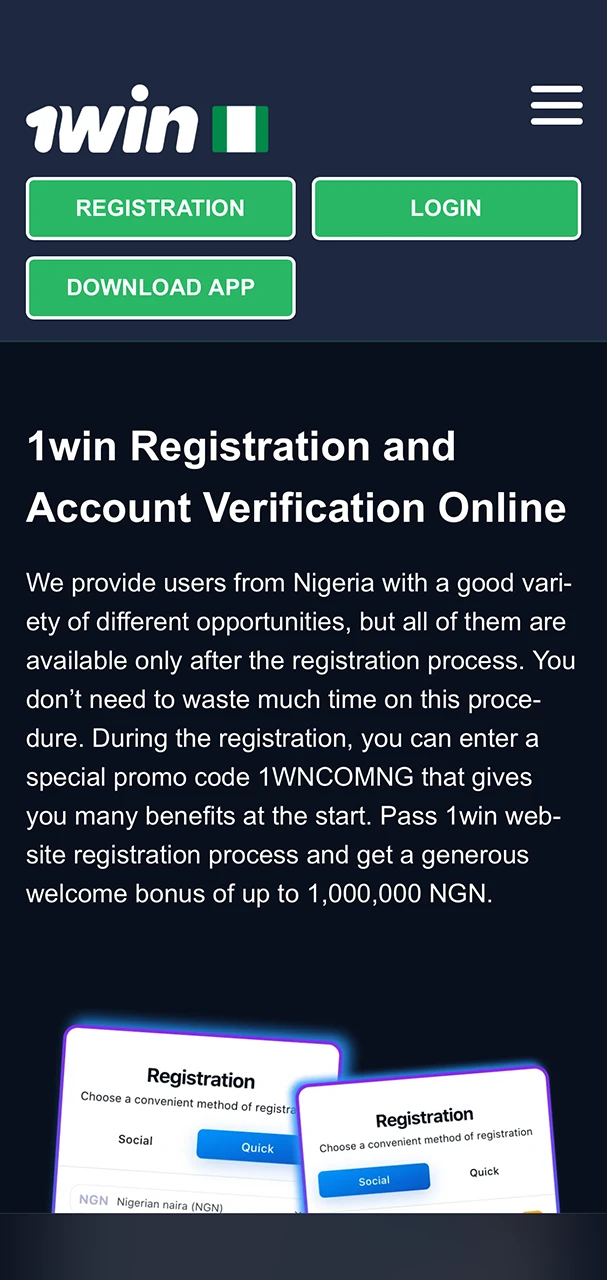 Follow the link to register on the official 1Win website.