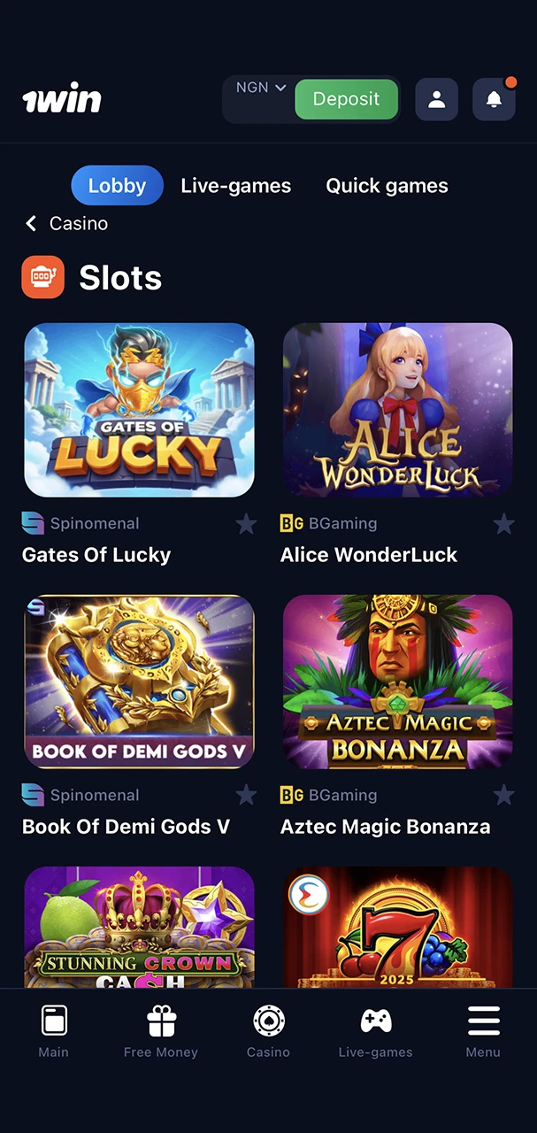 Choose and launch the most colourful and profitable slot from 1Win Casino.