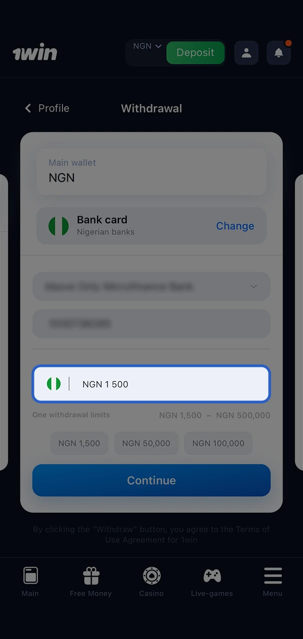 Determine the amount available for withdrawal on the 1Win platform.