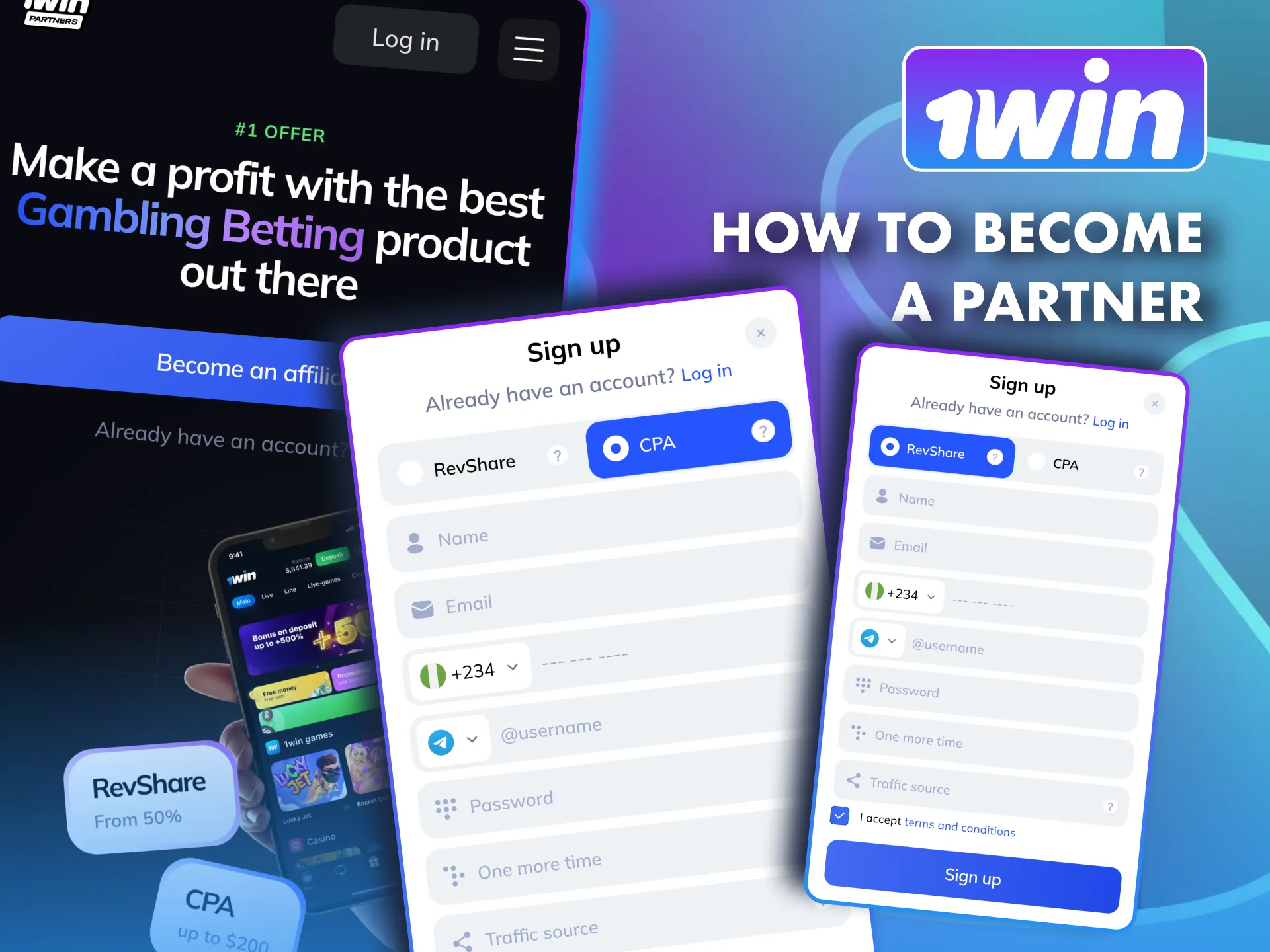Sign up at 1win, choose a model, and submit your traffic info.