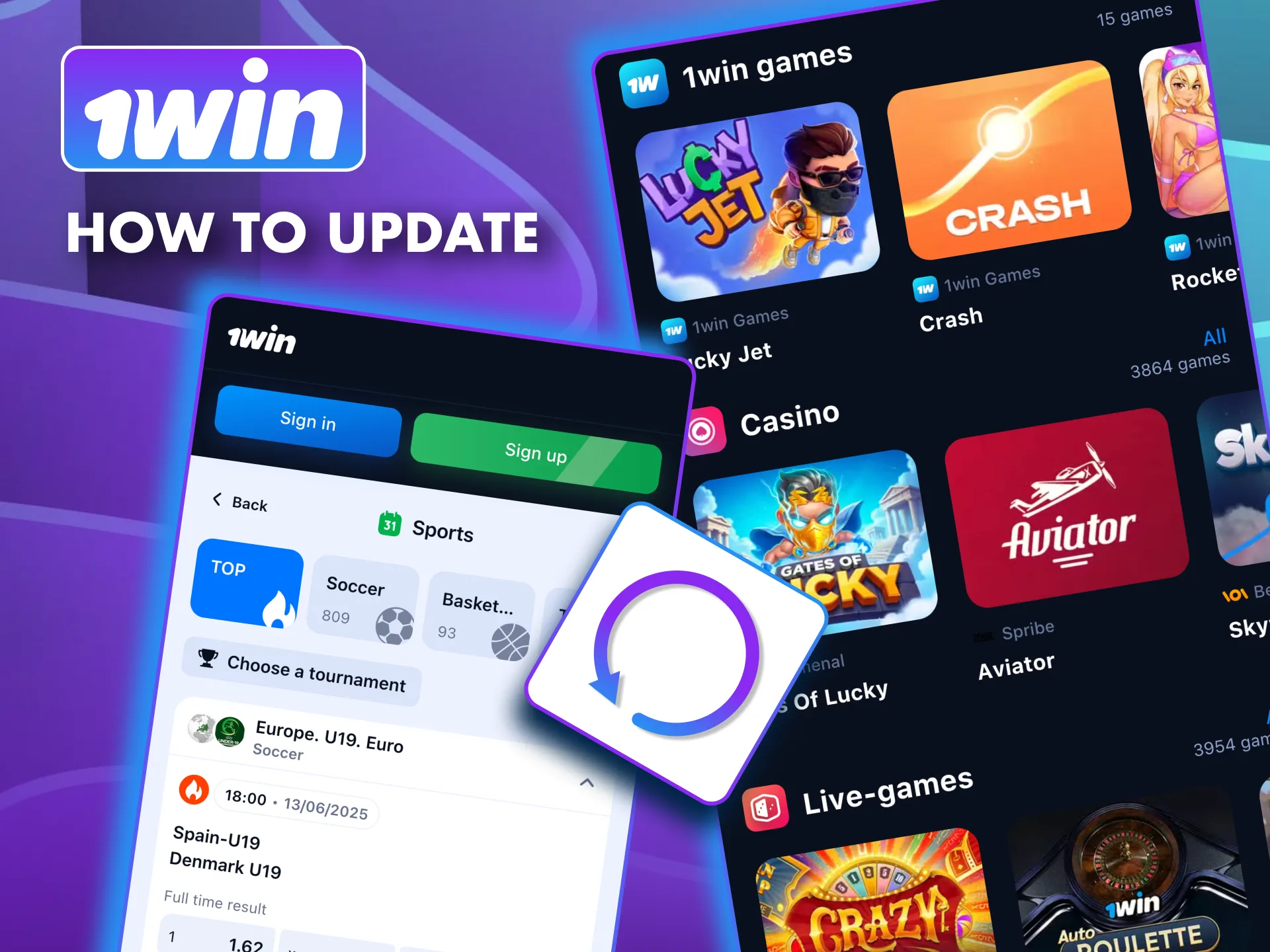 Update 1win app by downloading latest version.