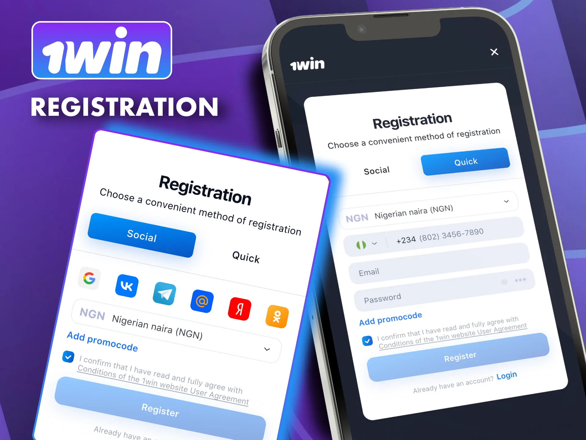 Create 1win account in app and start playing.