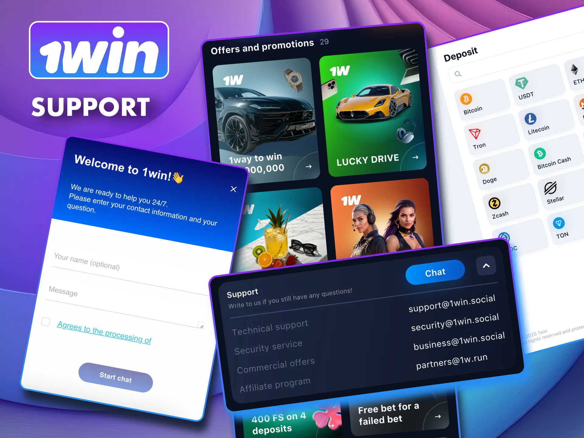 Get 24 7 support in 1win app via chat or email.