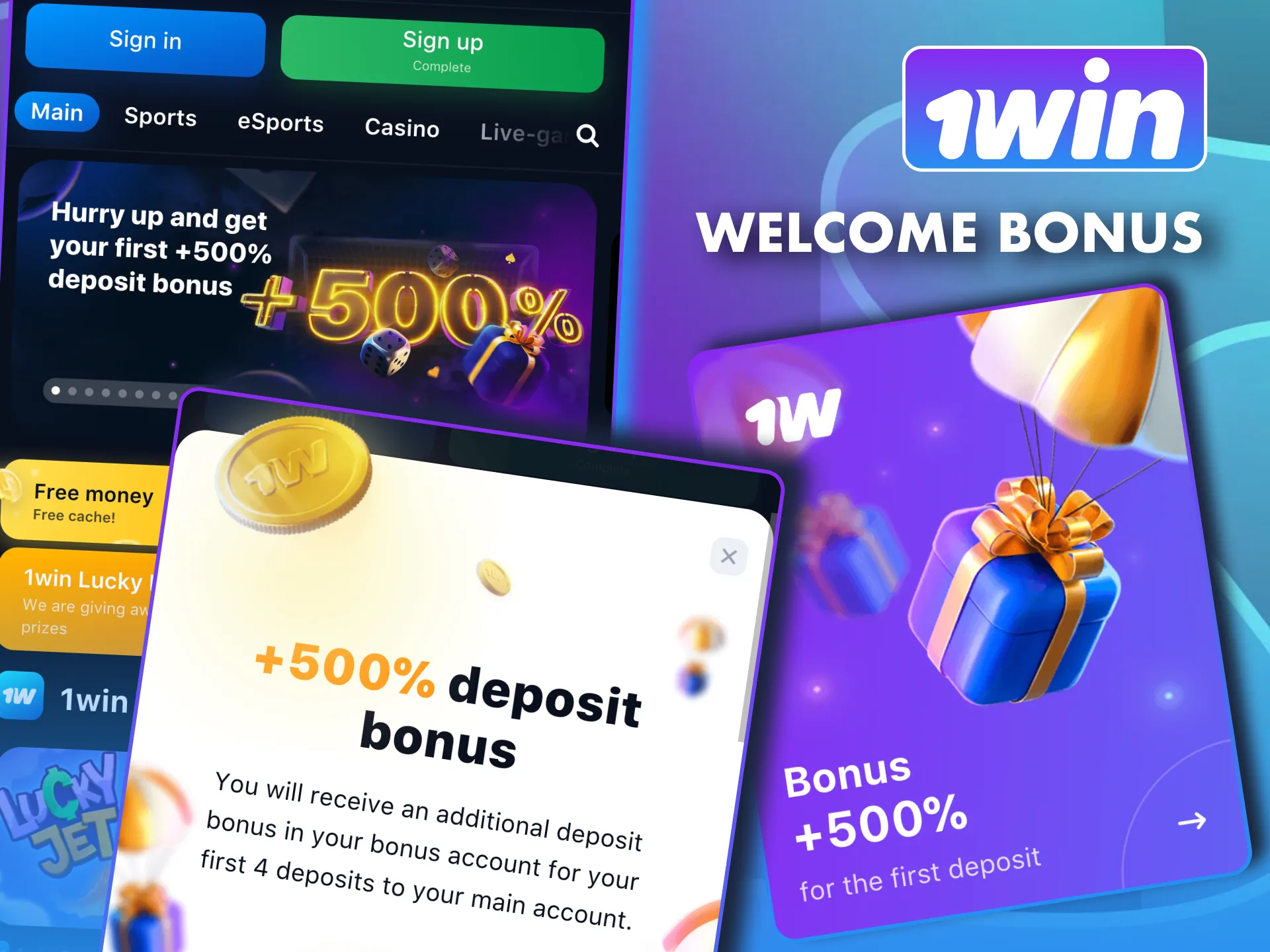1win Nigeria gives deposit bonus in four easy steps.