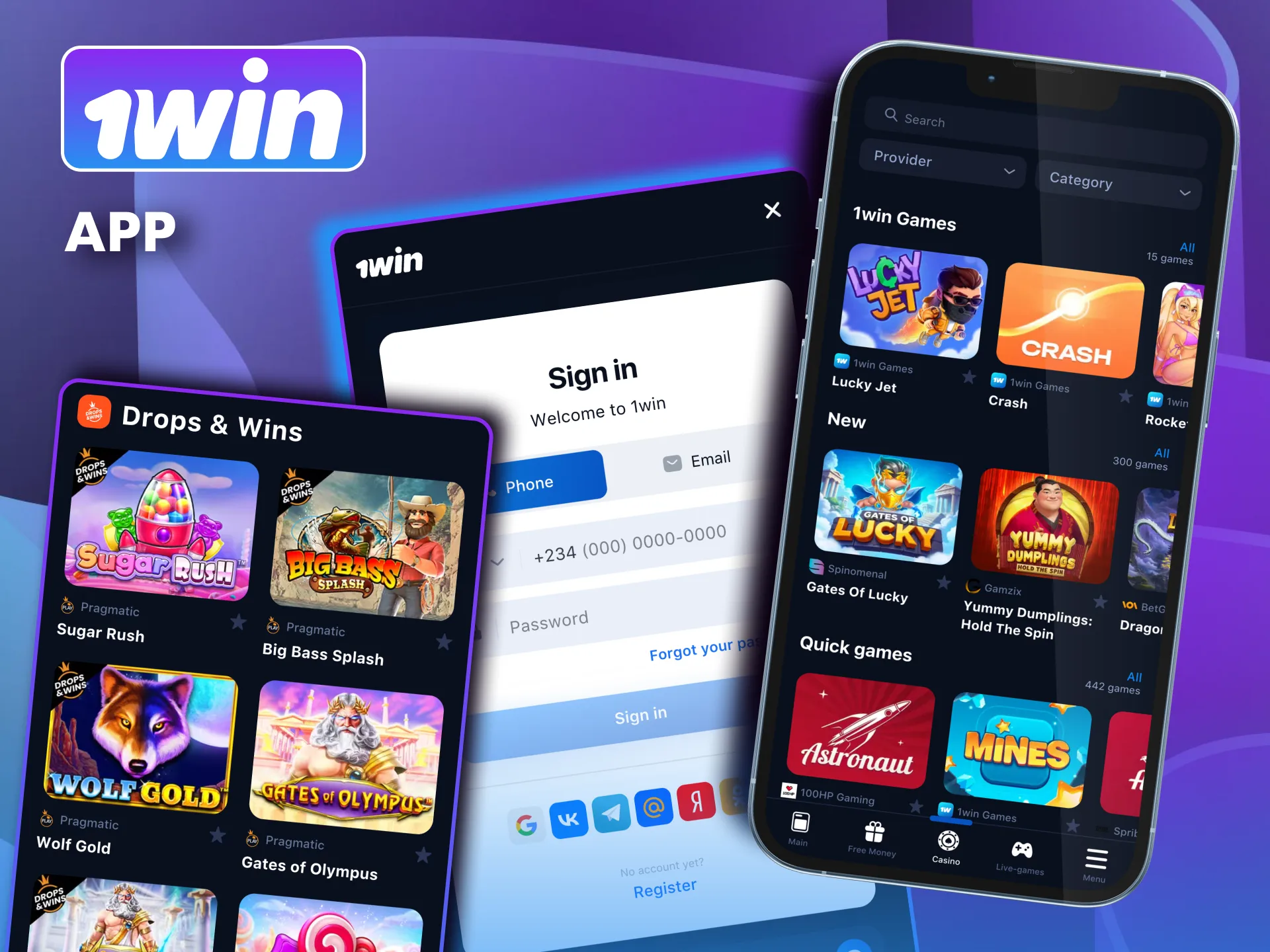 Download 1win casino app for Android or iOS and start playing.