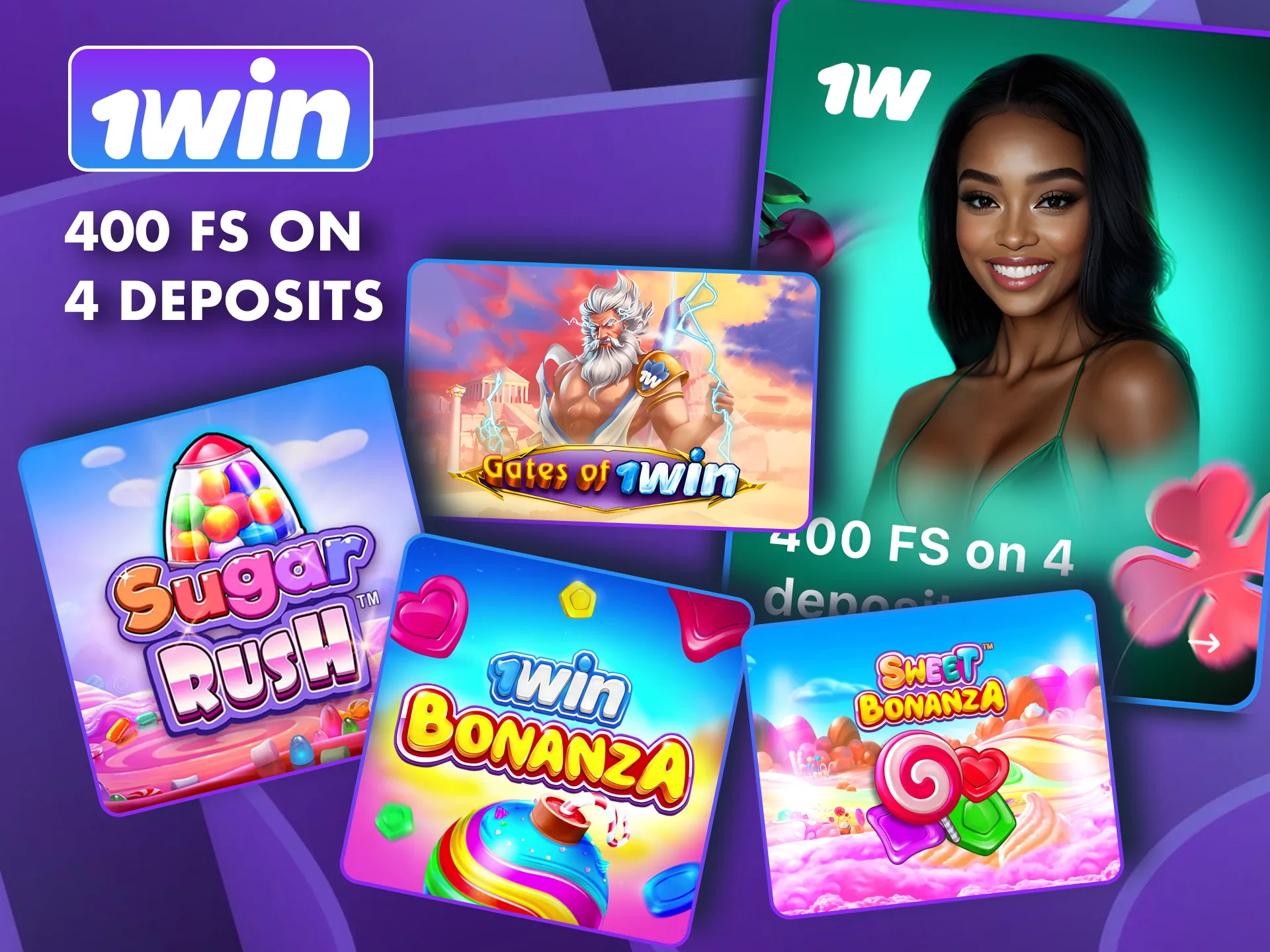 Get 400 free spins at 1win across first four deposits.