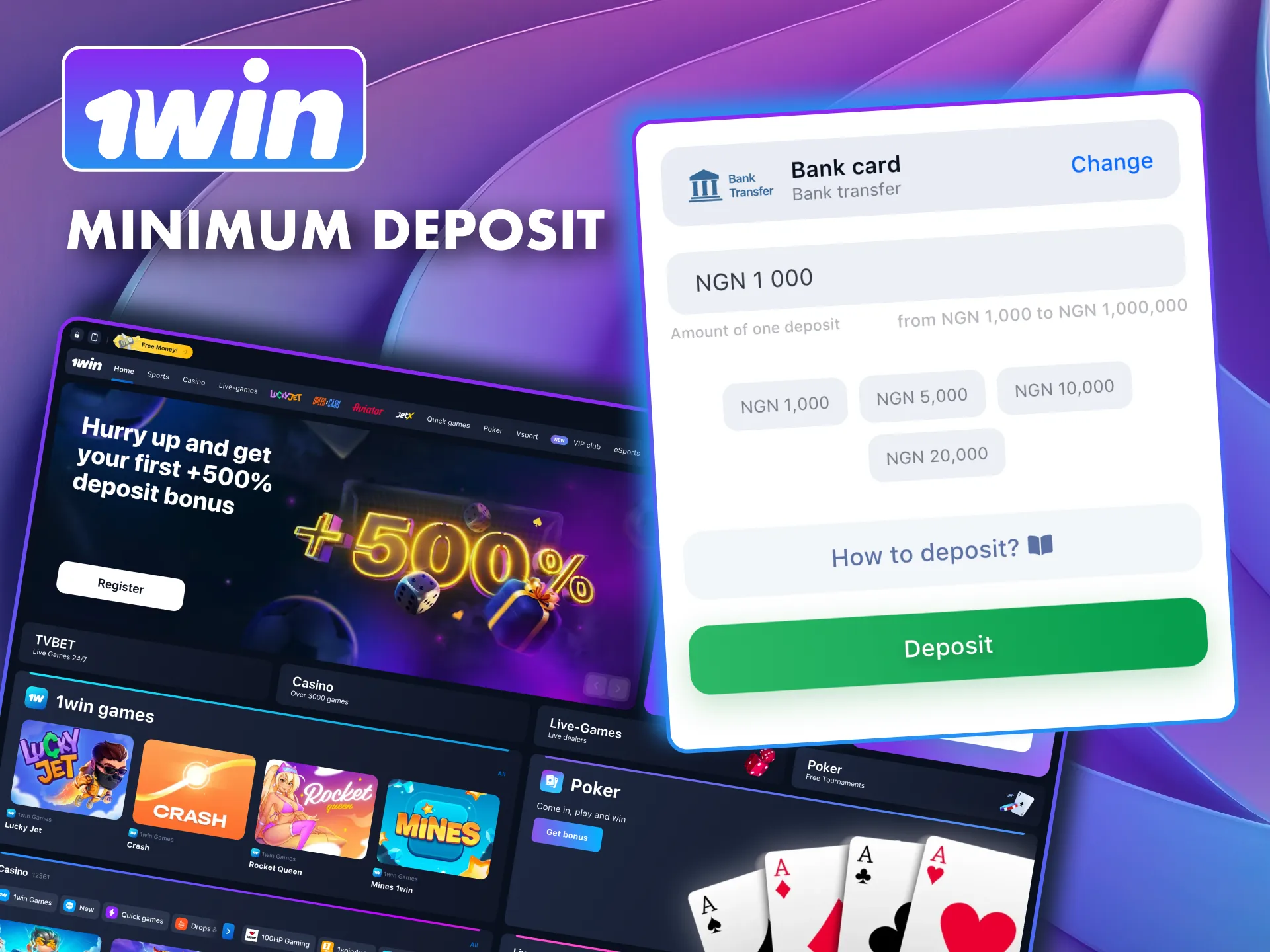 Start playing at 1win with low deposit limits.