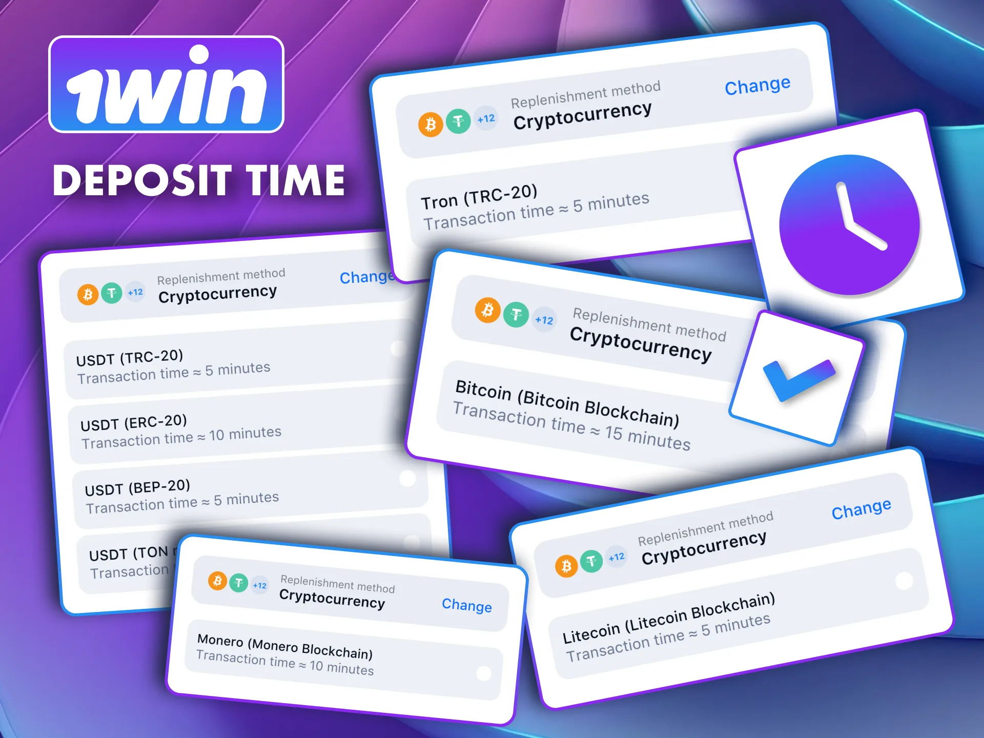 Choose crypto for near-instant deposits at 1win, banks take longer.