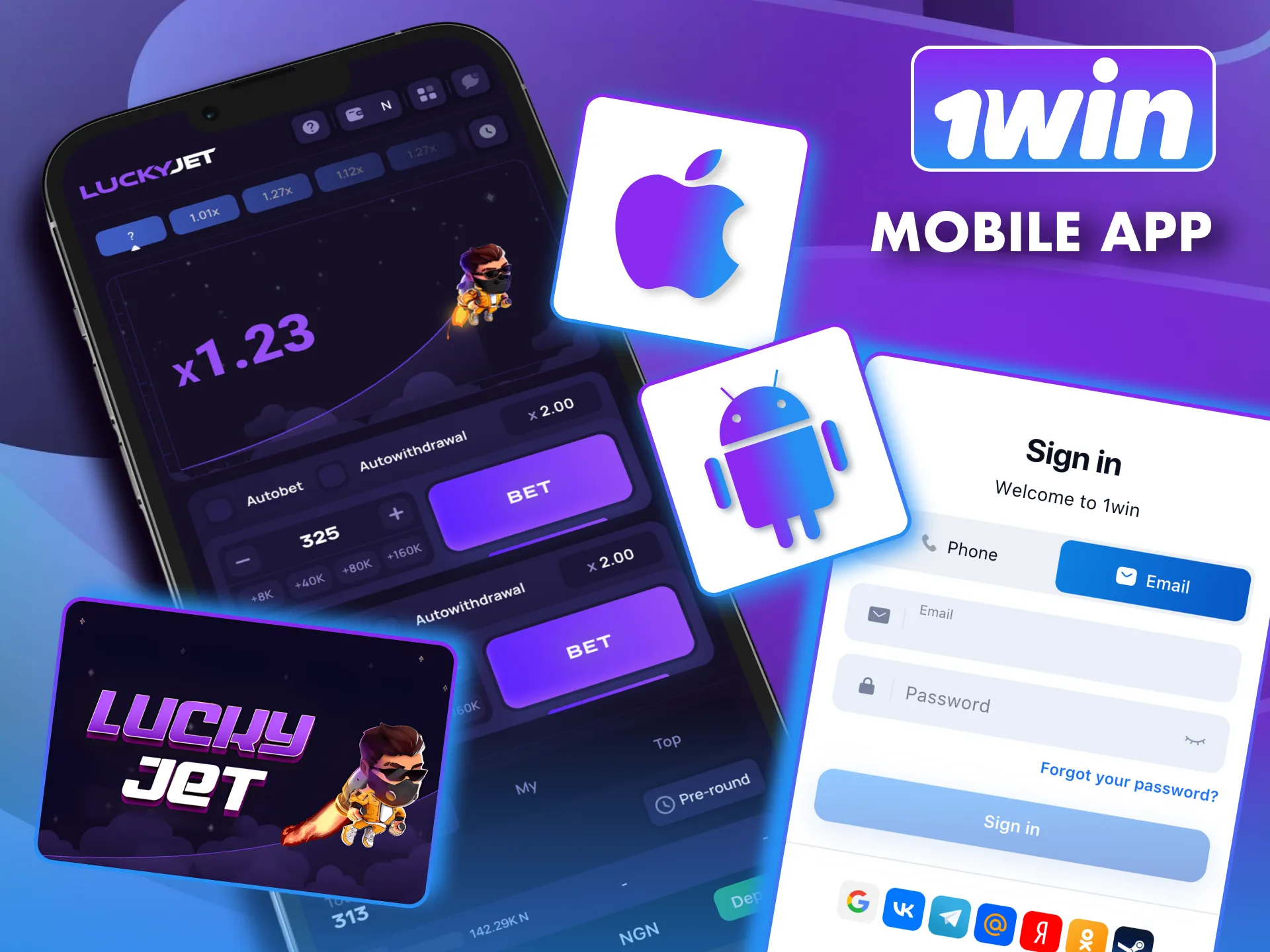 In 1win Lucky Jet players launch the game via Android or iOS in minutes.