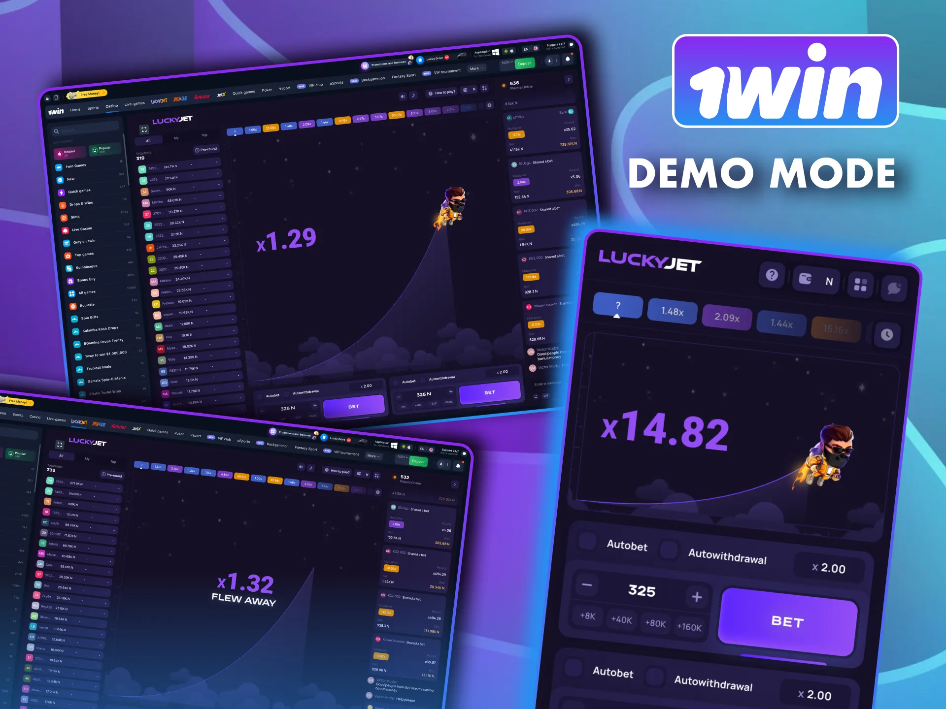 Test Lucky Jet risk-free on 1win demo.