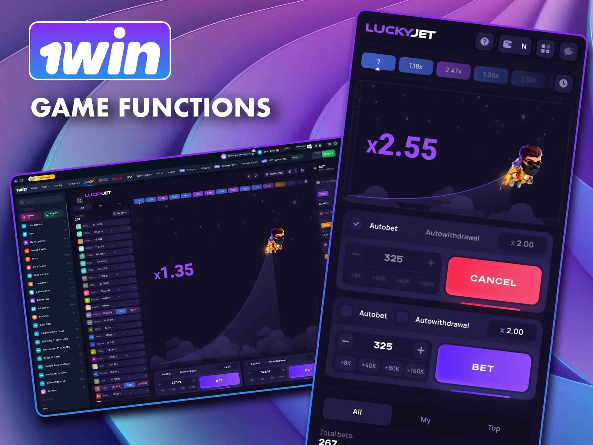 1win offers Lucky Jet with dual bets, auto tools, and instant rounds.