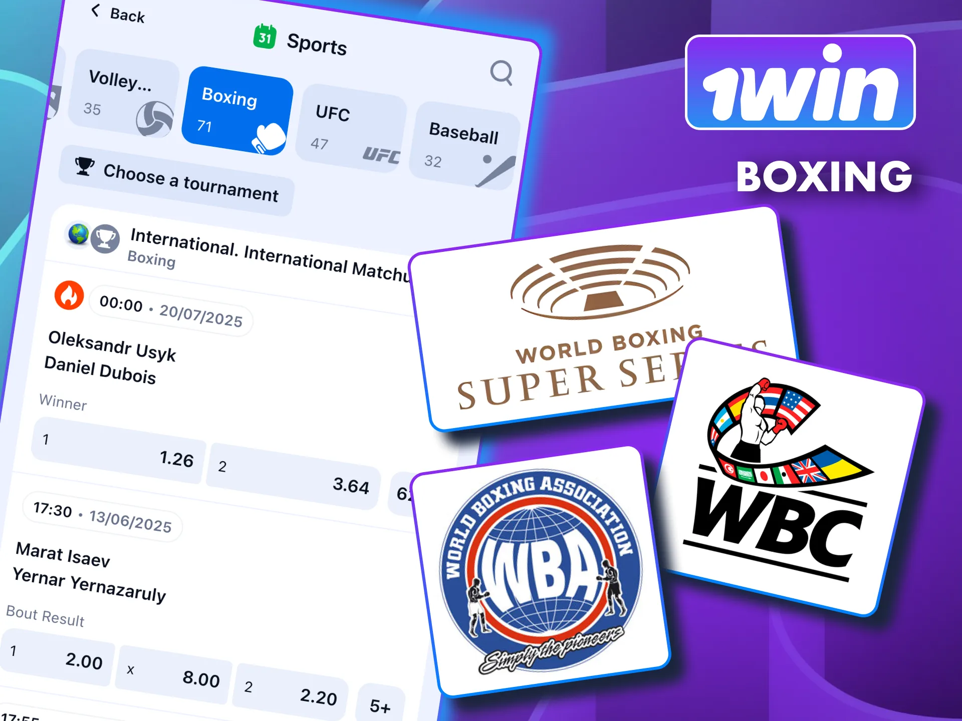 Wager on boxing at 1win with KO odds and method predictions.