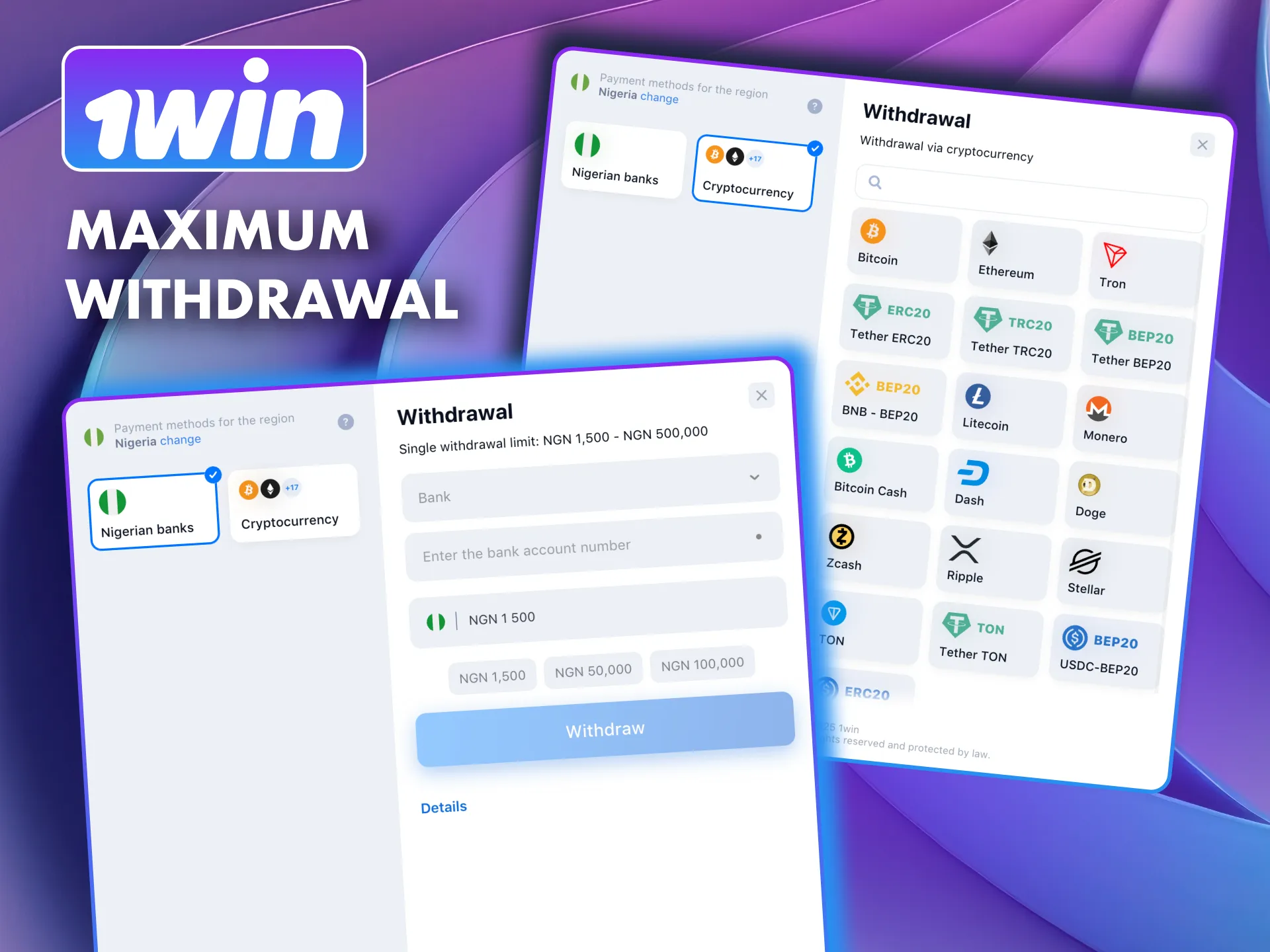 Cash out big at 1win with crypto, other methods may have ceilings.