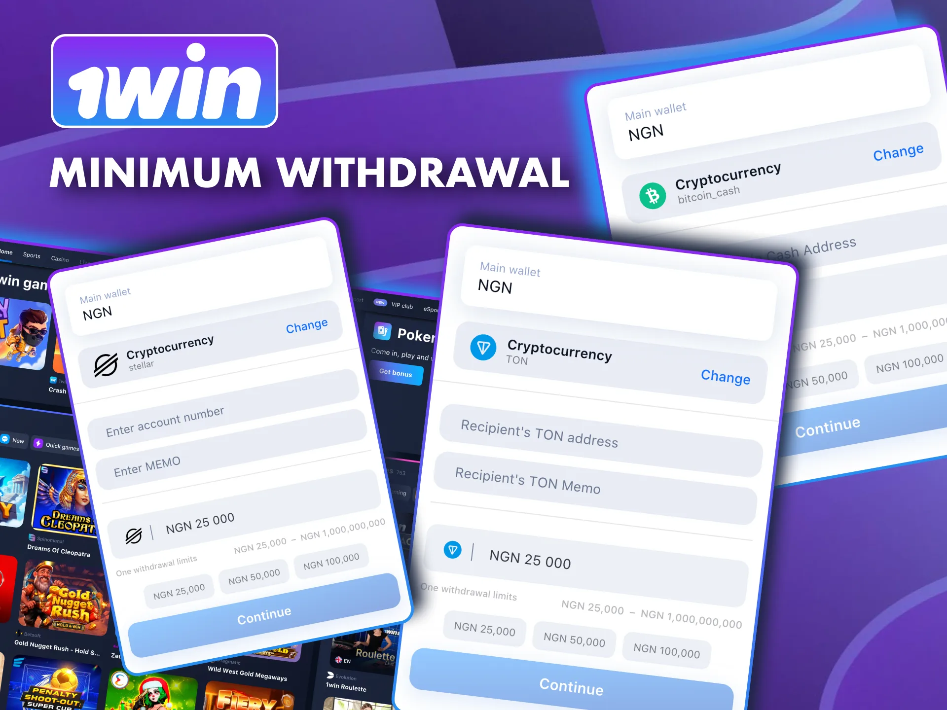 1win offers flexible payouts, lowest limit starts at NGN 1,500.