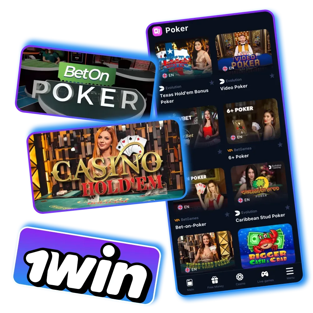 Join 1Win Poker and test your skills in various poker formats with real-time action.